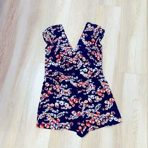 Bebe Romper Small Navy Blue Flower Print